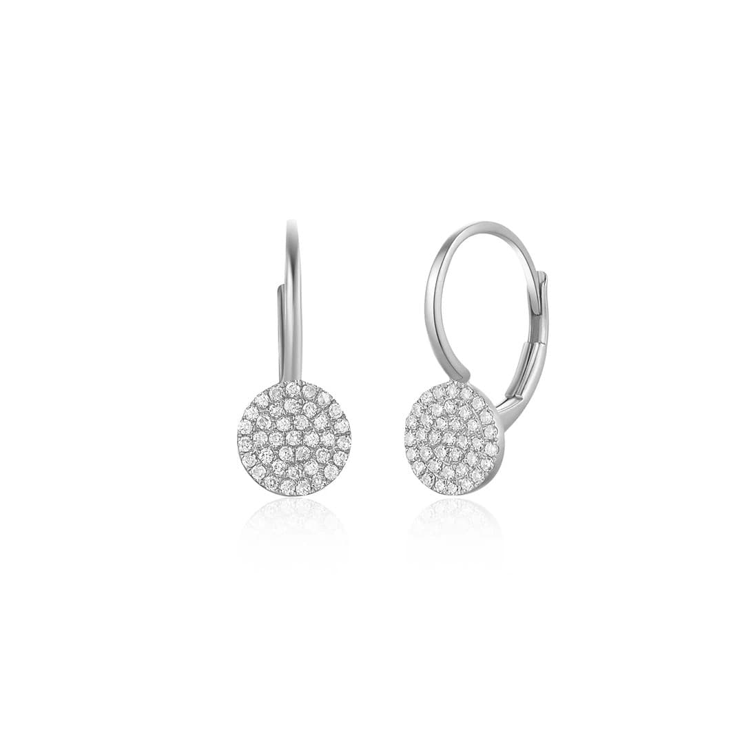 Diamond Disc Leverback Earrings in White Gold