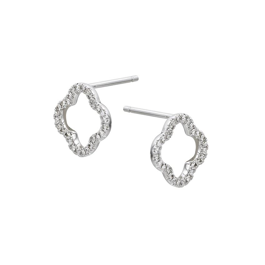 White Gold Diamond Open Clover Stud Earrings