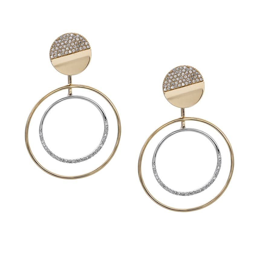 Yellow & White Gold Diamond Circle Drop Earrings