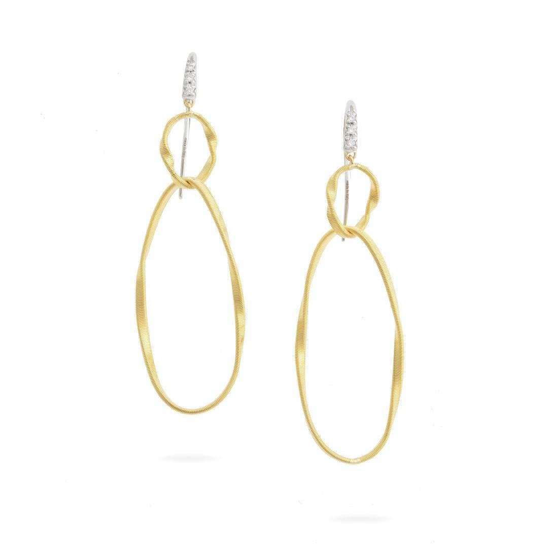 Marco Bicego Gold And Diamond Twist Coil Double Drop Hook Earrings 2