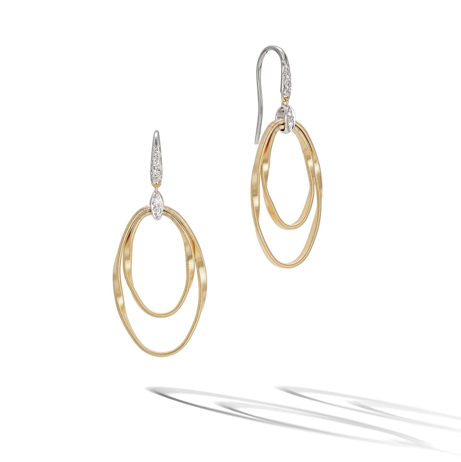 Marco Bicego Gold and Diamond Twist Coil Double Link Concentric Hook Earrings