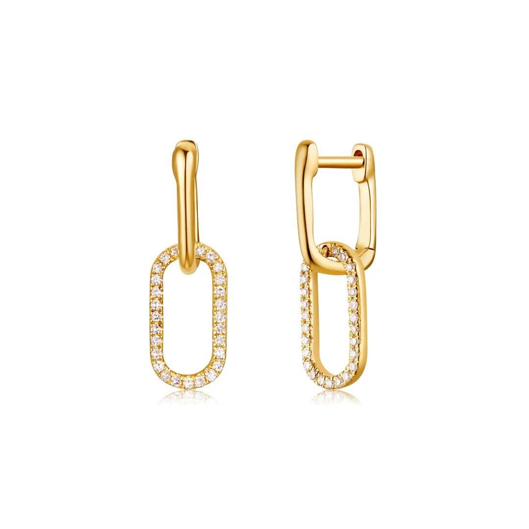 Diamond Oval Drop Link Earrings