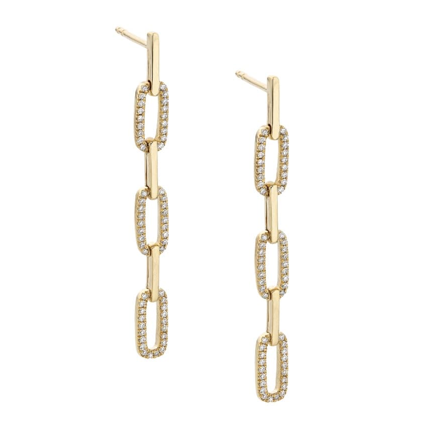 Yellow Gold Round Diamond Link Drop Earrings 0