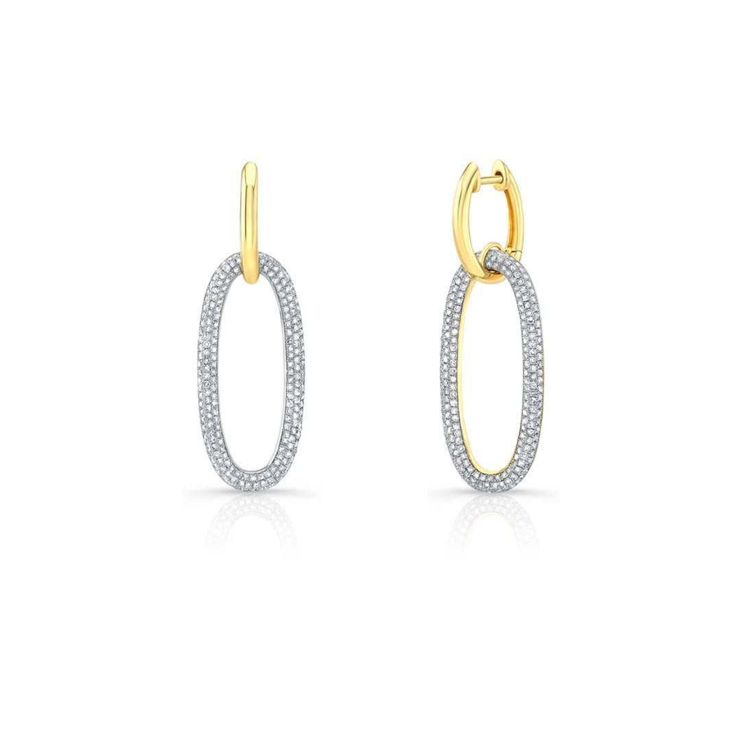 Pave Diamond Oval Link Drop Earrings