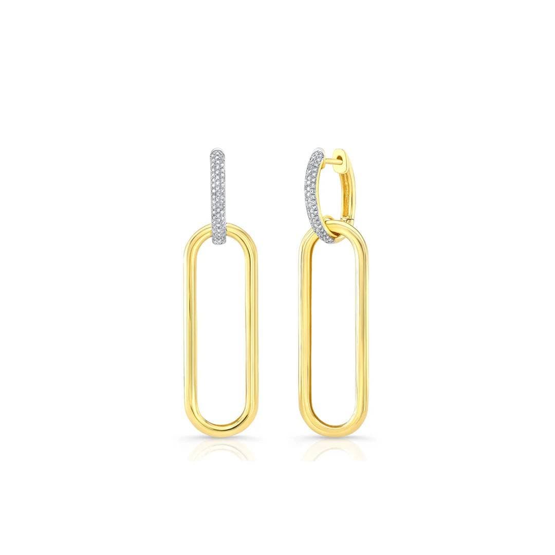 Diamond Huggie Earrings with Gold Link Drop