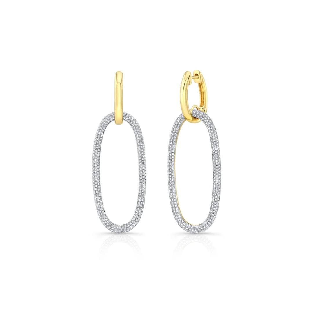 Large Pave Diamond Oval Link Drop Earrings