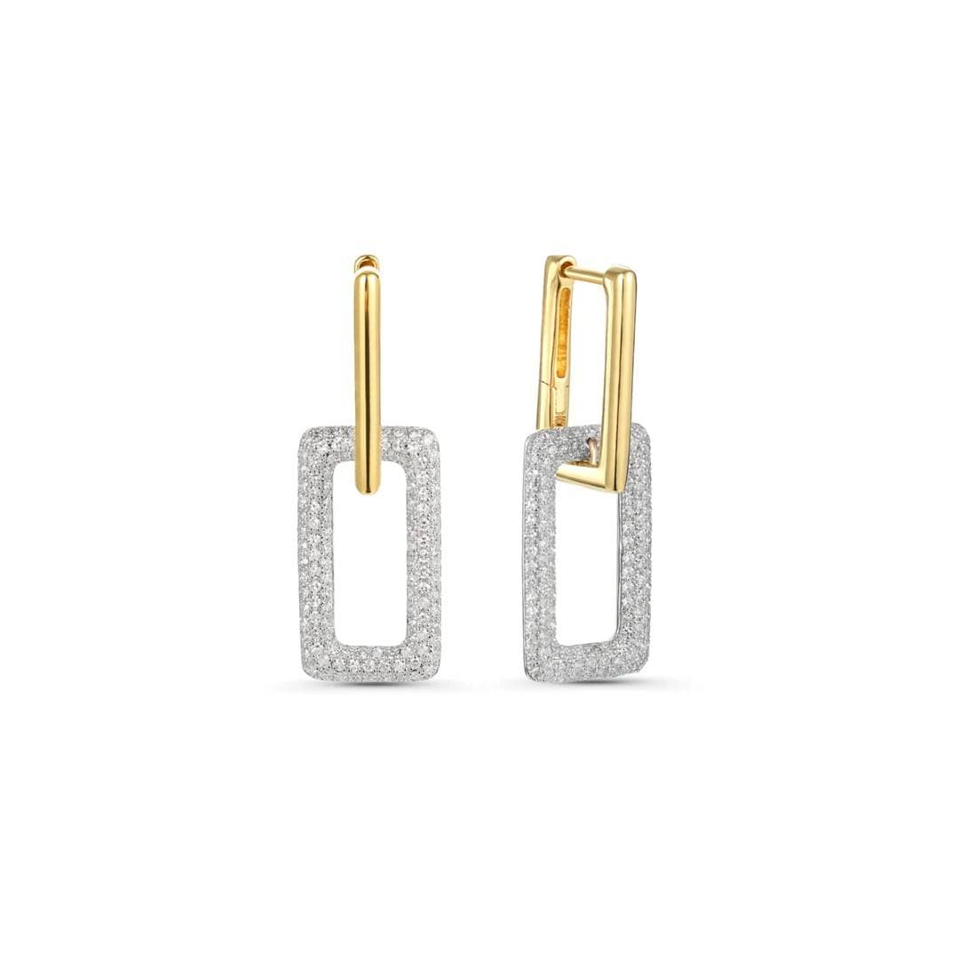 Pave Diamond Rectangle Link Drop Earrings