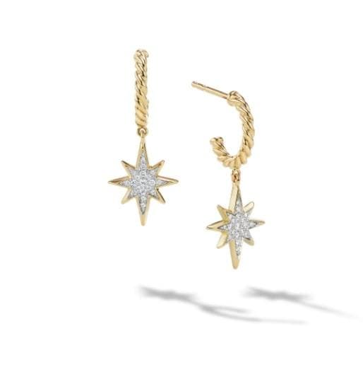 David Yurman Cable Collectibles? North Star Drop Earrings in 18K Yellow Gold with Pave Diamonds
