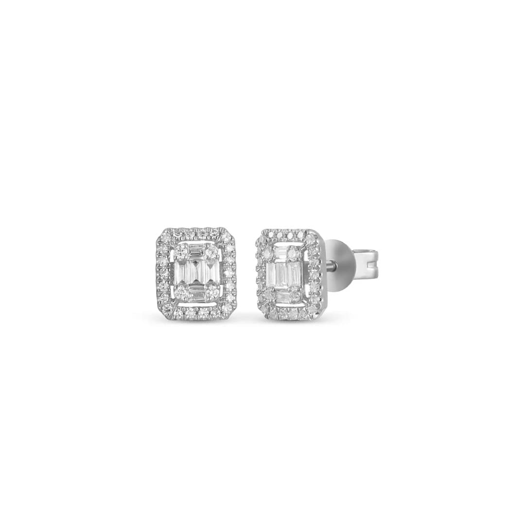 Octagonal Diamond Halo Stud Cluster Earrings in White Gold