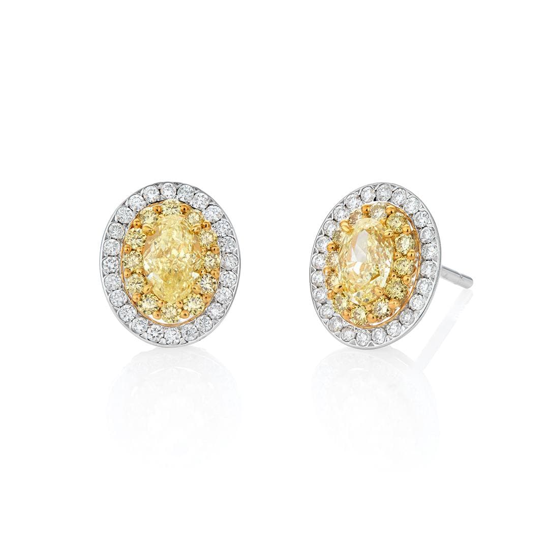 Oval Halo Fancy Yellow Diamond Stud Earrings