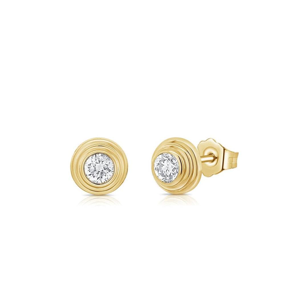 Round Diamond Studs in Gold Bezel Settings 0