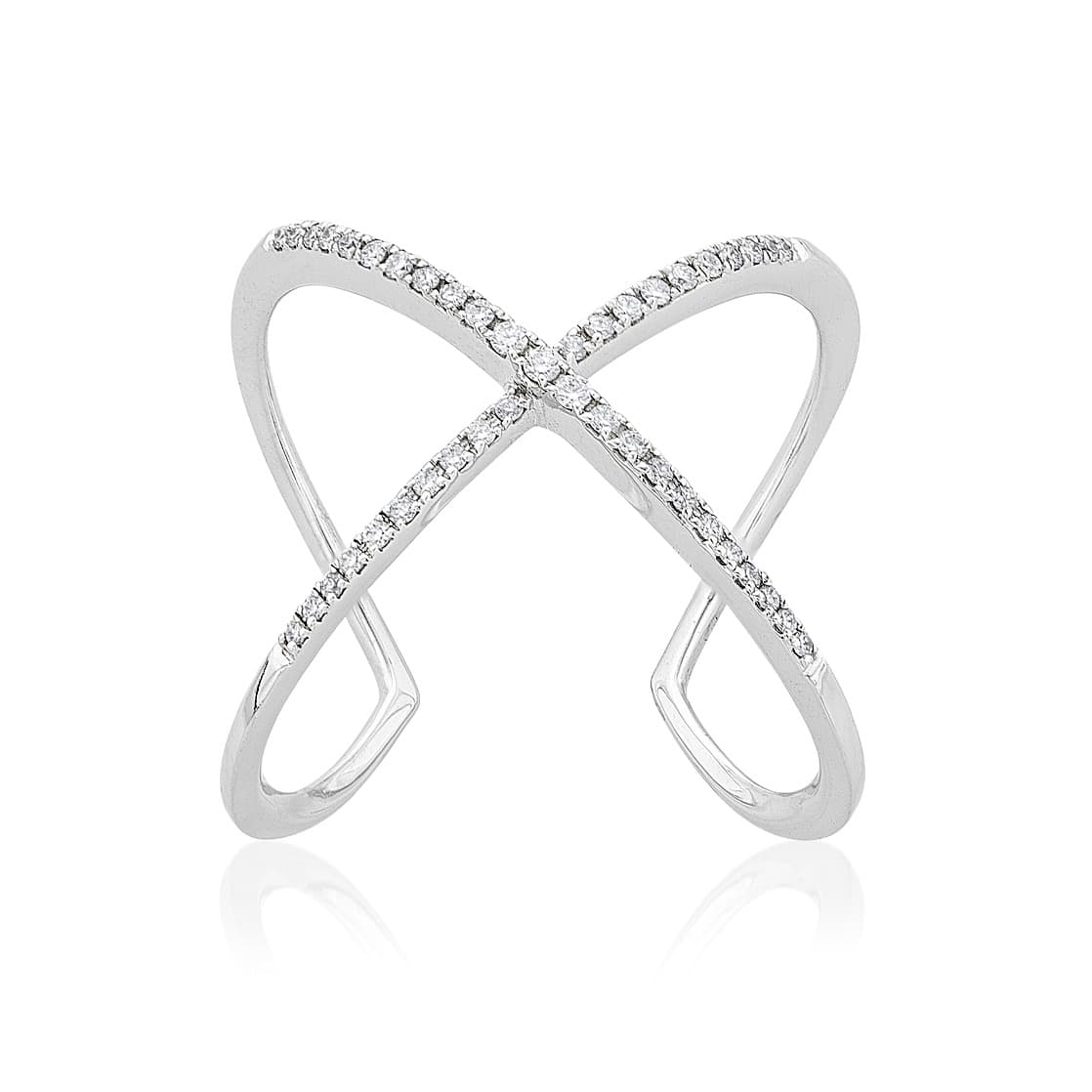 Diamond Crossover X Style Ring in White Gold