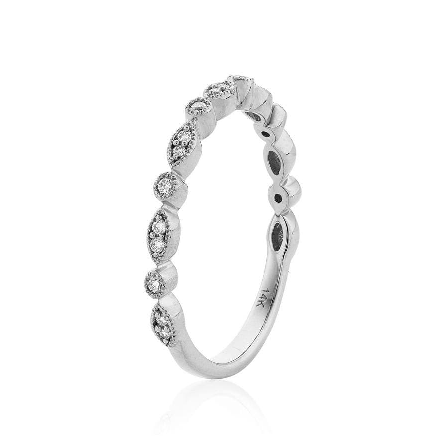 Round Diamonds in Marquise Shaped White Gold Stackable Ring 1