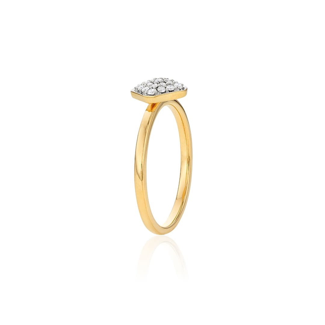 Yellow Gold Stacking Ring with Pave Diamond Cluster 1