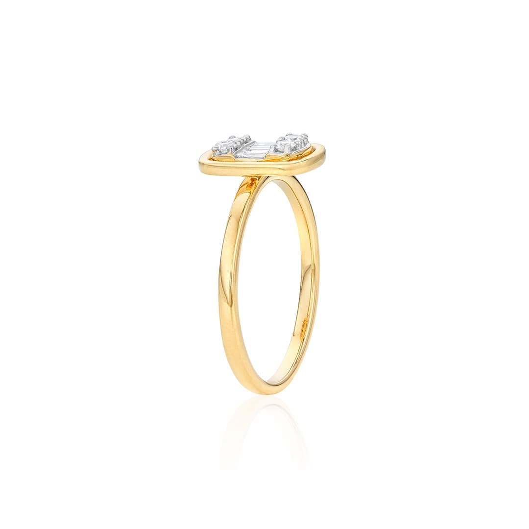 Yellow Gold Stacking Ring with Cushion Shaped Diamond Cluster 1