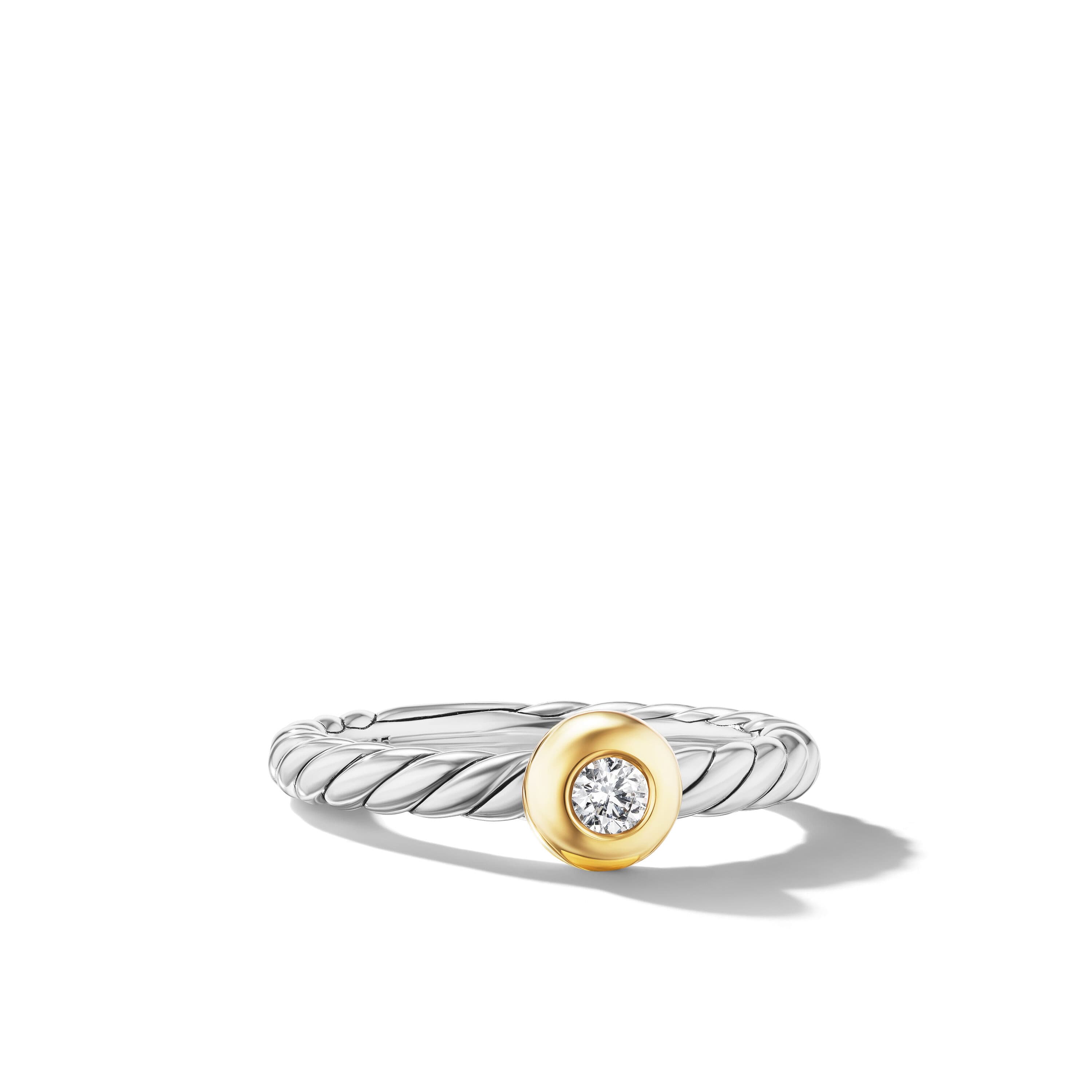 David Yurman Petite Cable Ring in Sterling Silver with 14K Yellow Gold and Diamond, Size 6 0