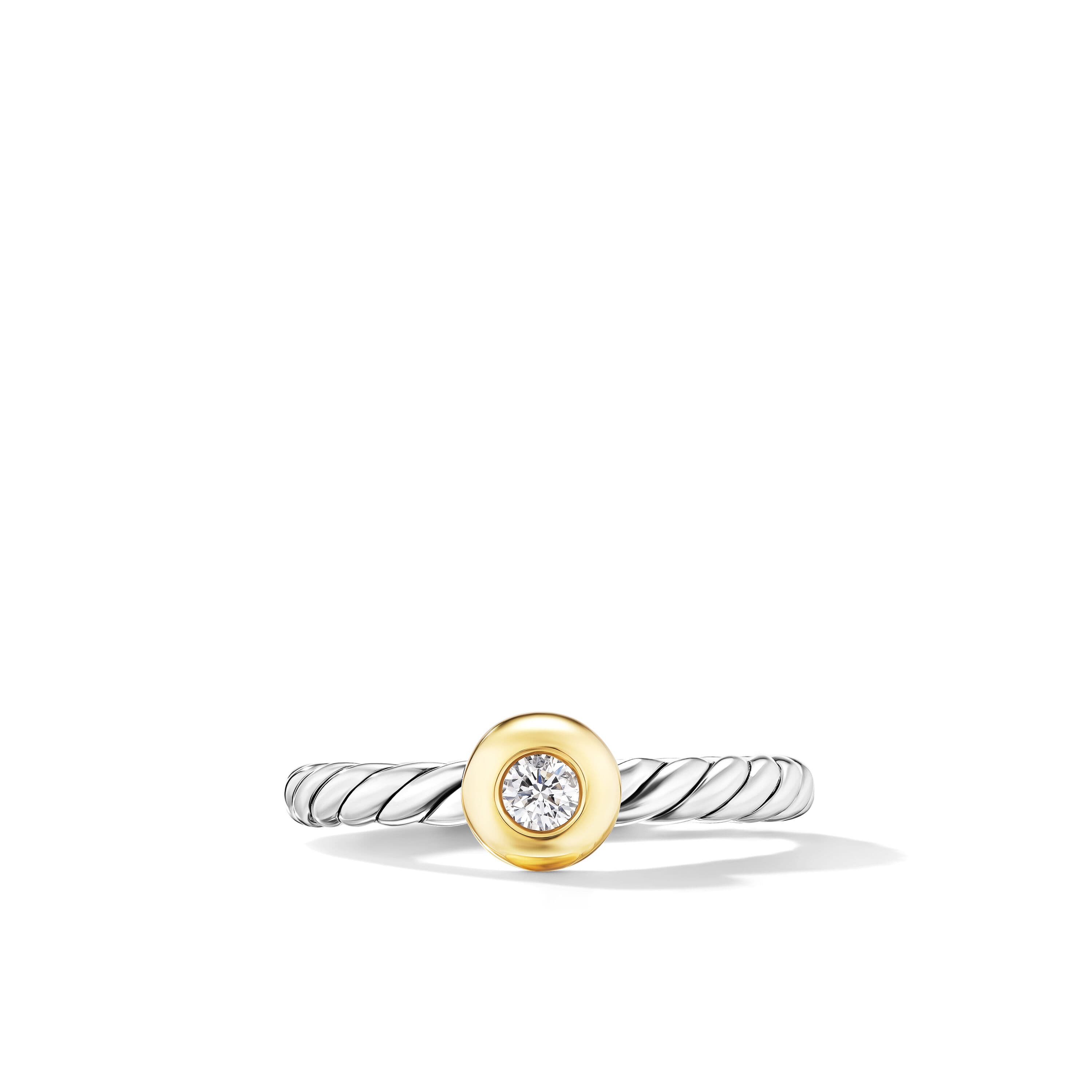 David Yurman Petite Cable Ring in Sterling Silver with 14K Yellow Gold and Diamond, Size 6 2