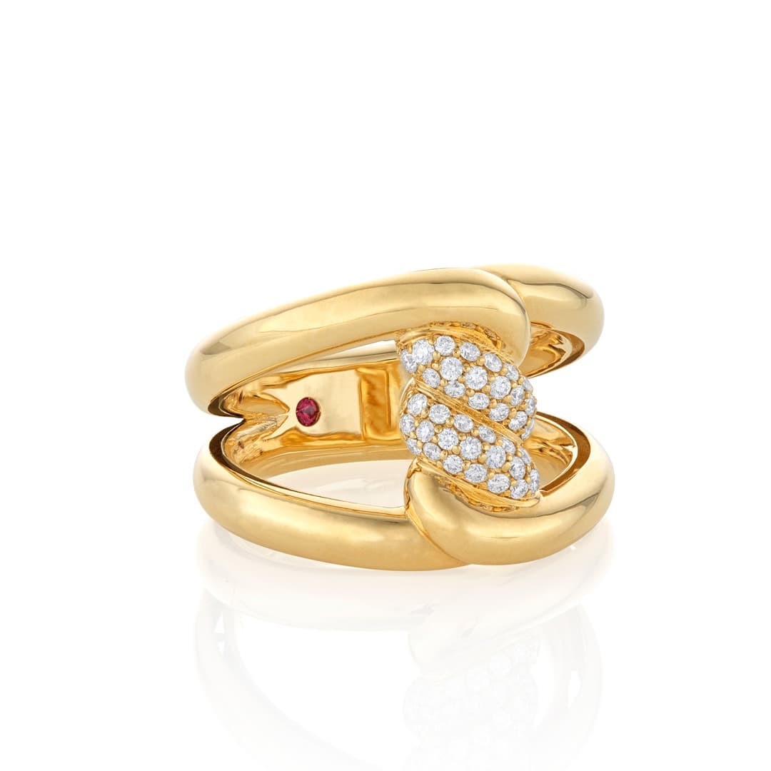 Roberto Coin Cialoma Diamond Twist Yellow Gold Ring