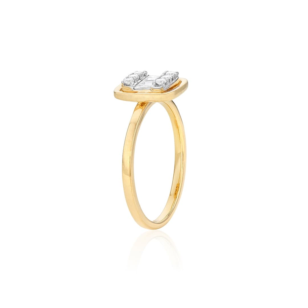 Yellow Gold Stacking Ring with Cushion Shaped Multi-Diamond Center 1