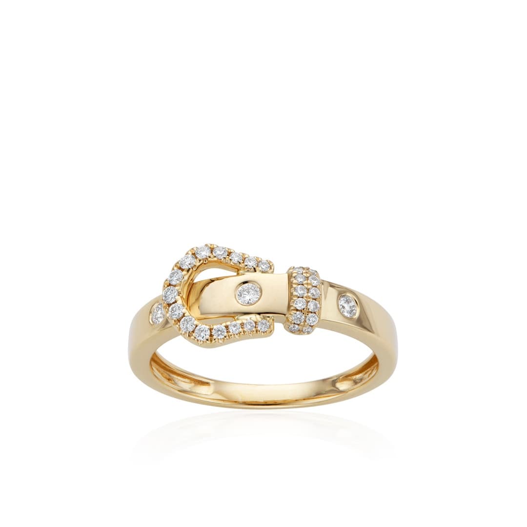 Gold Belt Buckle Ring with Diamonds