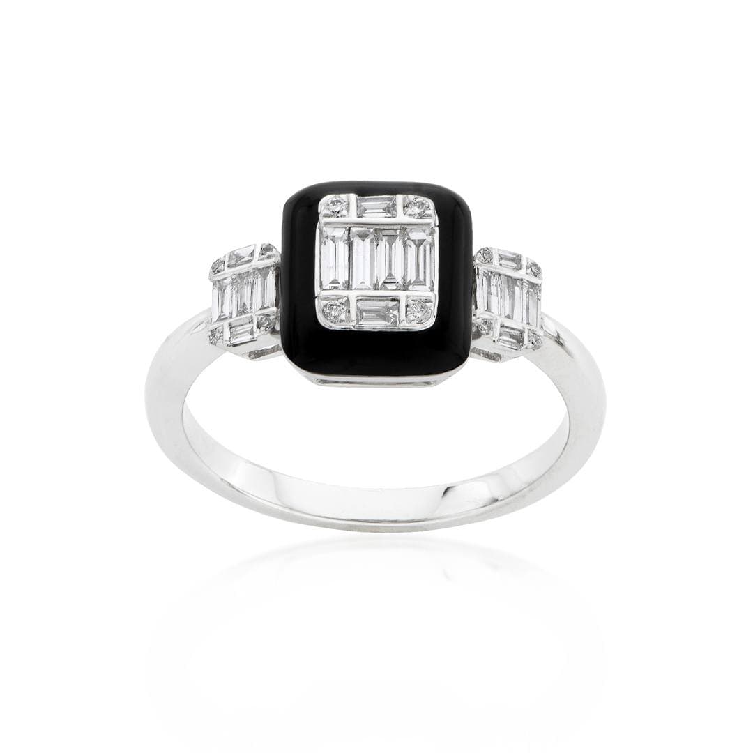 Diamond Cluster Ring with Black Enamel Accent