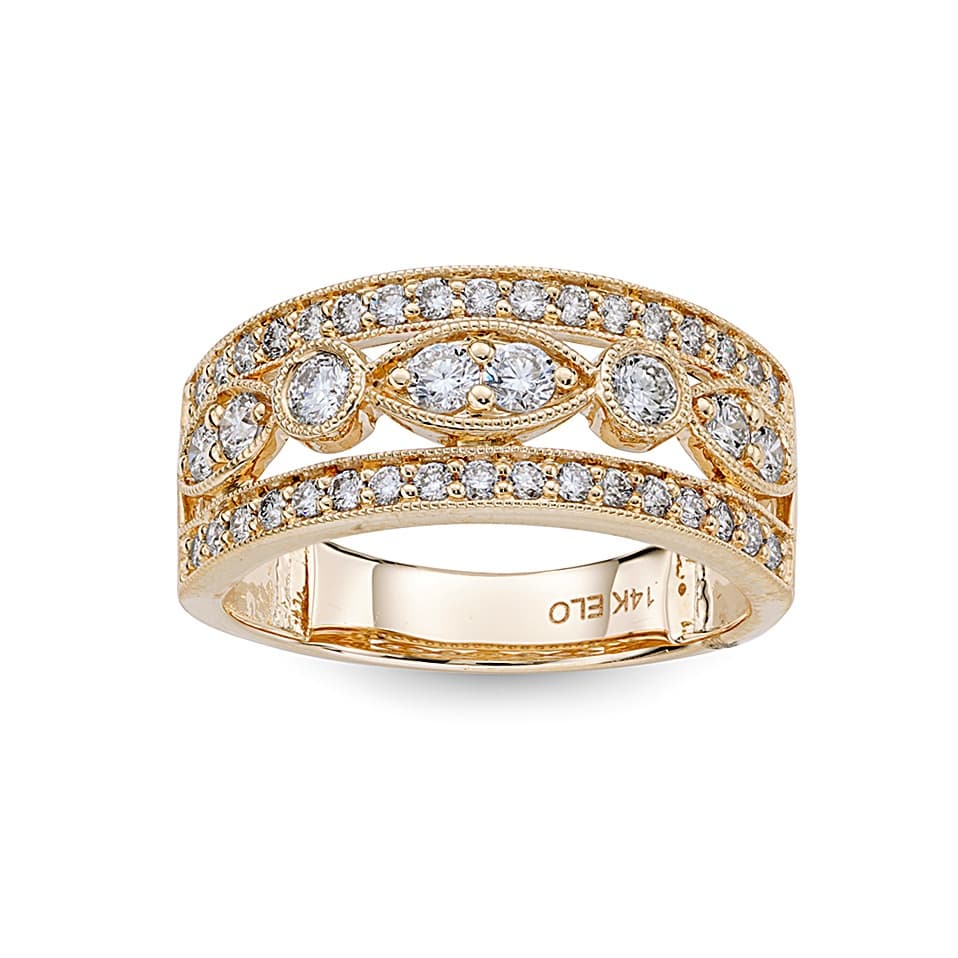 Yellow Gold Wide Band with Round Diamonds 0