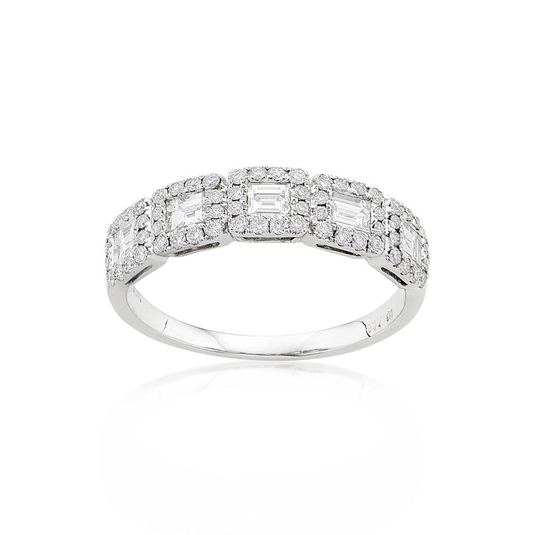 Baguette and Halo Diamond Five Stone Band