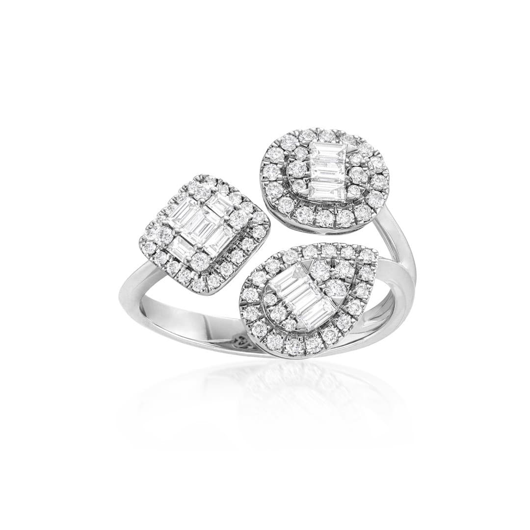 Triple Shape Diamond Cluster Bypass Ring 0