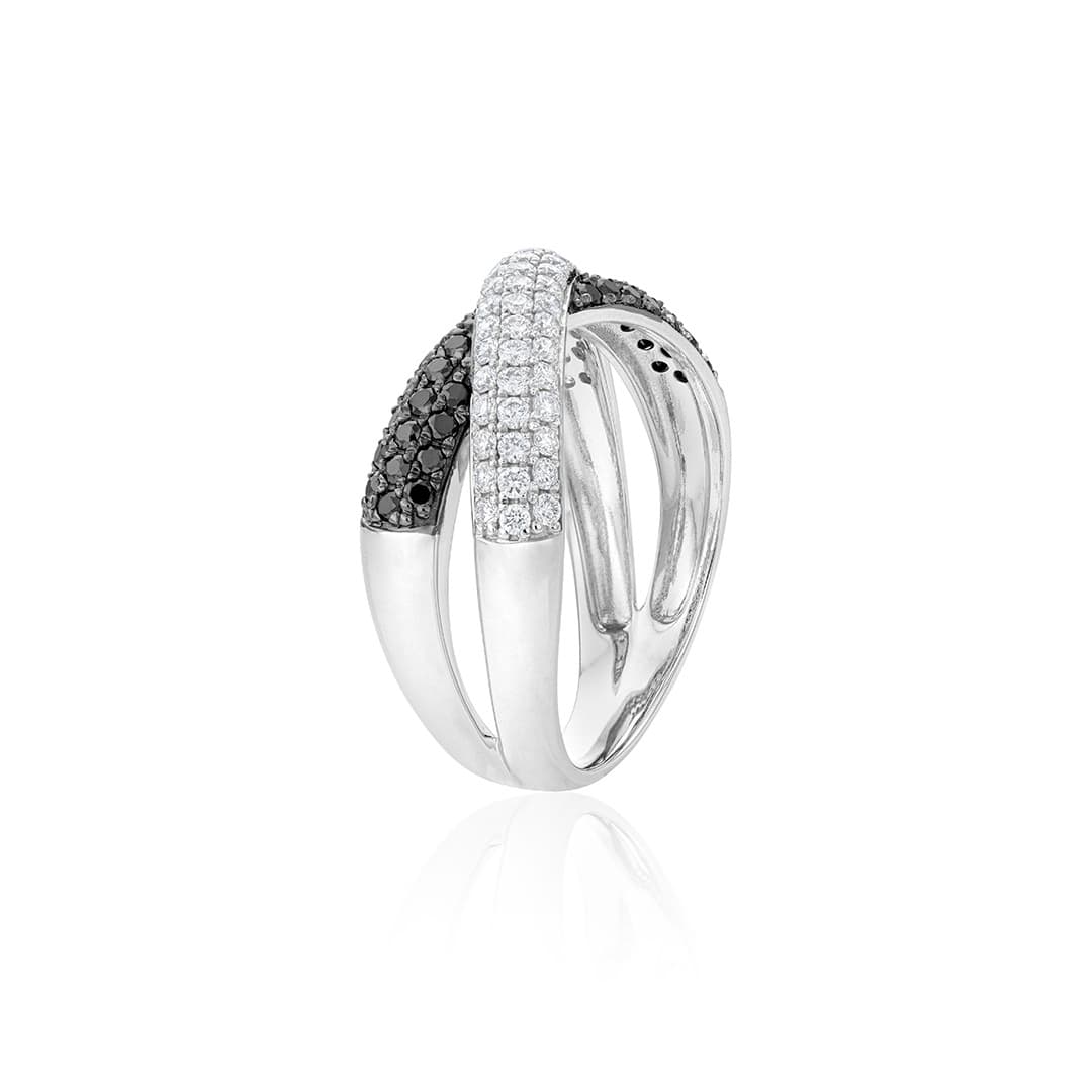 Black and White Pave Diamond Crossover Ring 1