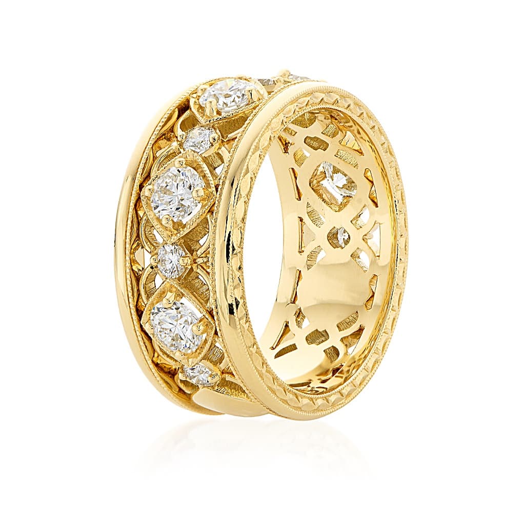 Yellow Gold & Round Diamond Open Design Band 1