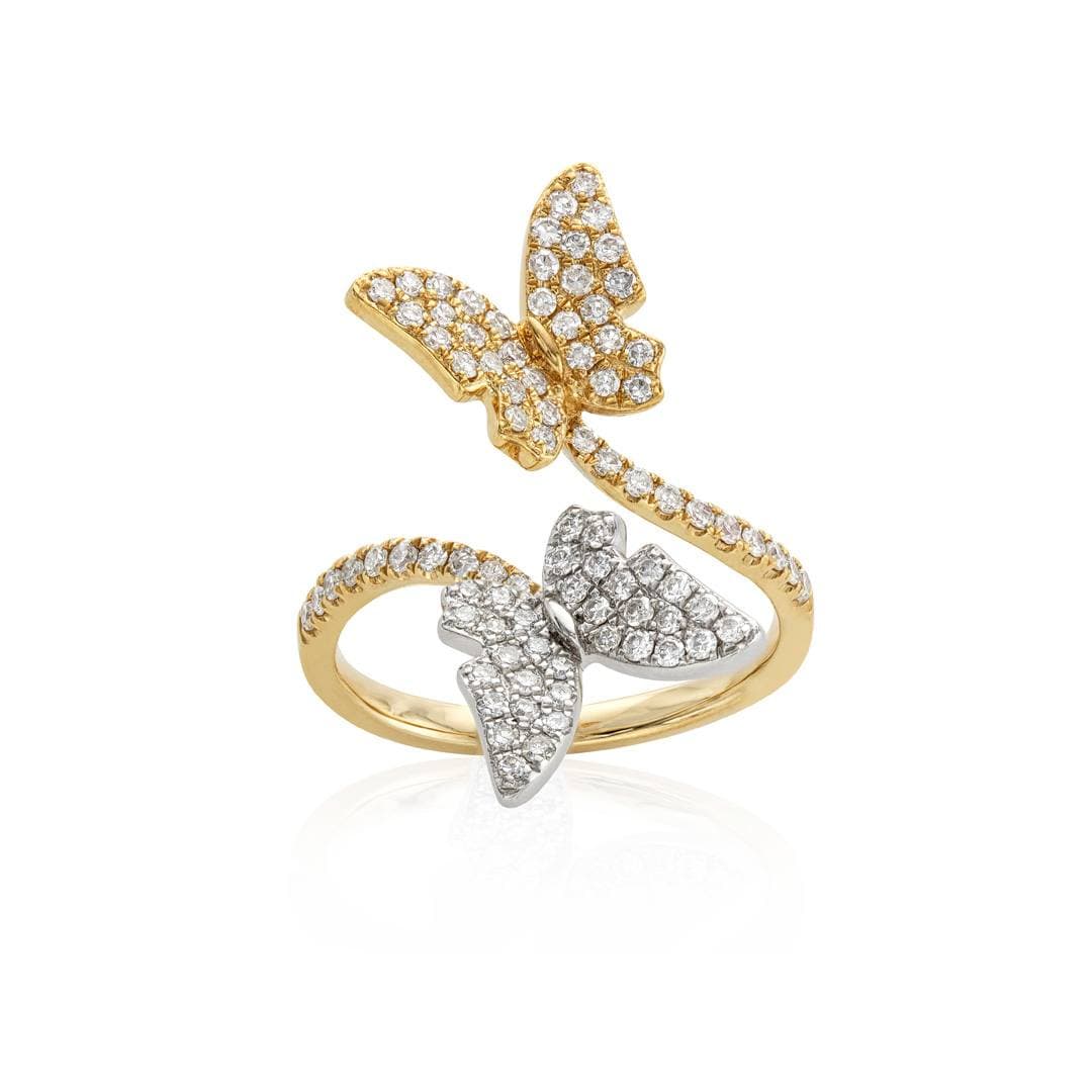 14k White Gold and Yellow Gold Butterfly Bypass Ring 0