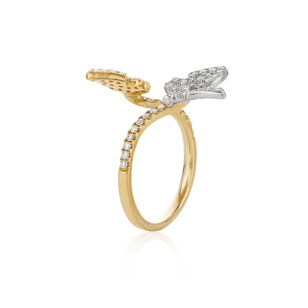 14k White Gold and Yellow Gold Butterfly Bypass Ring 1