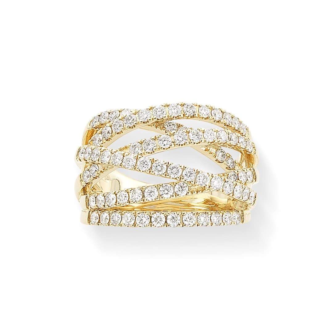 1.30 CTW Diamond Crossover Ring in Yellow Gold