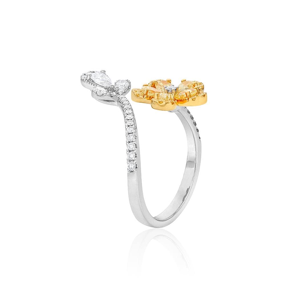 White & Yellow Diamond Flower Bypass Ring 1