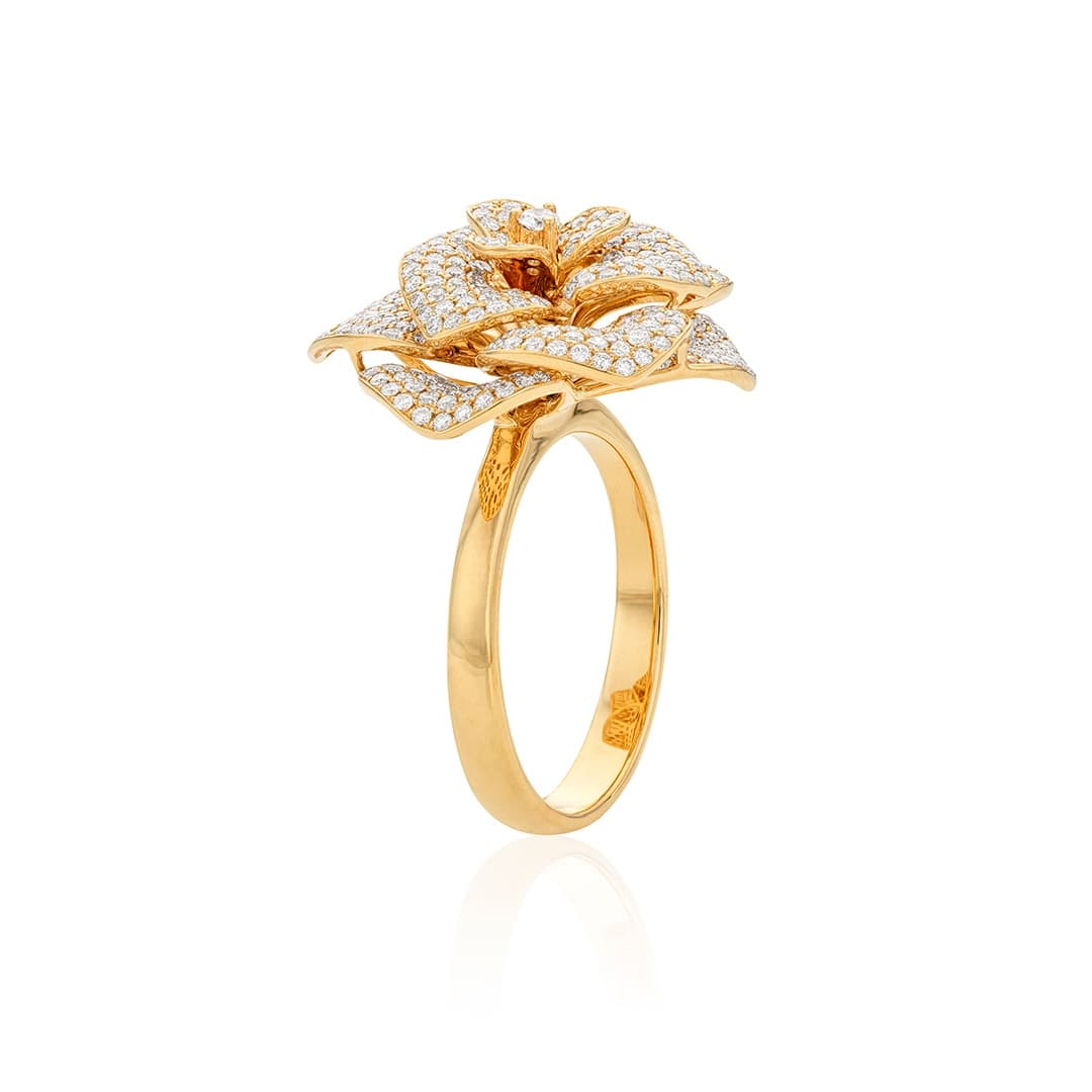 18k Yellow Gold Pave Diamond Flower Ring 1