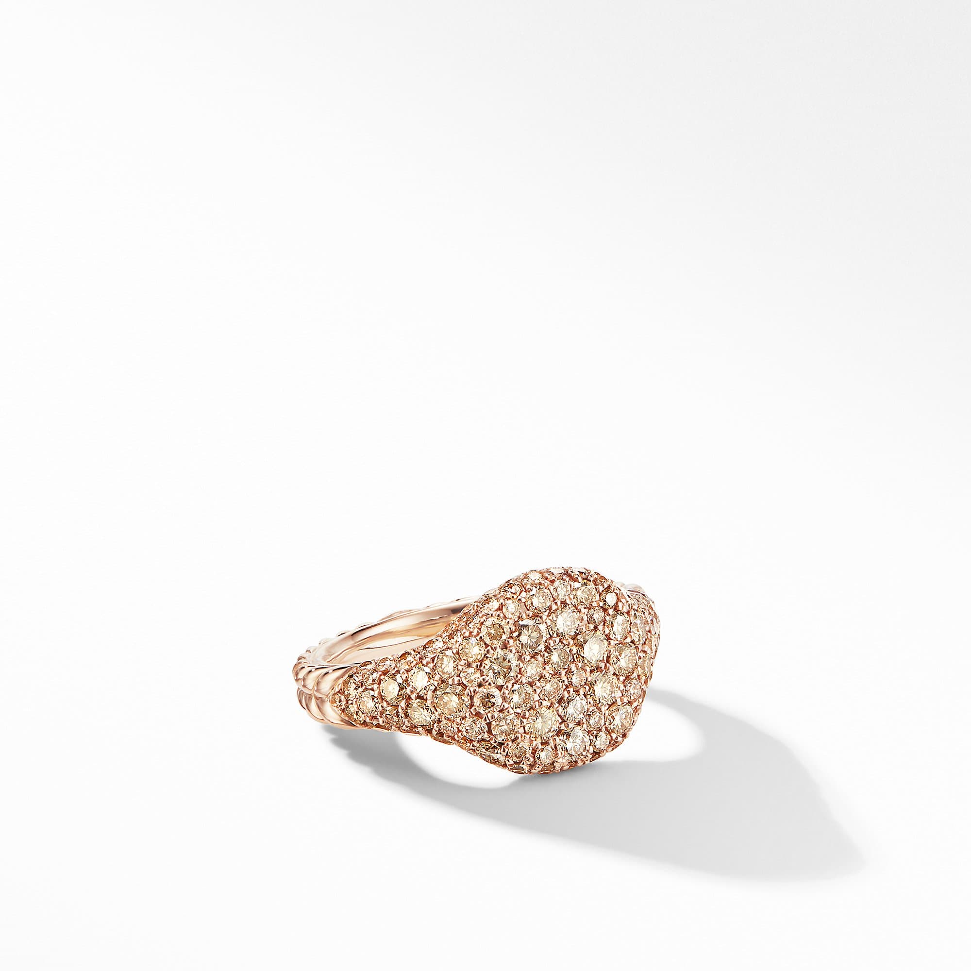 David Yurman Chevron Pinky Ring in 18K Rose Gold with Cognac Diamonds