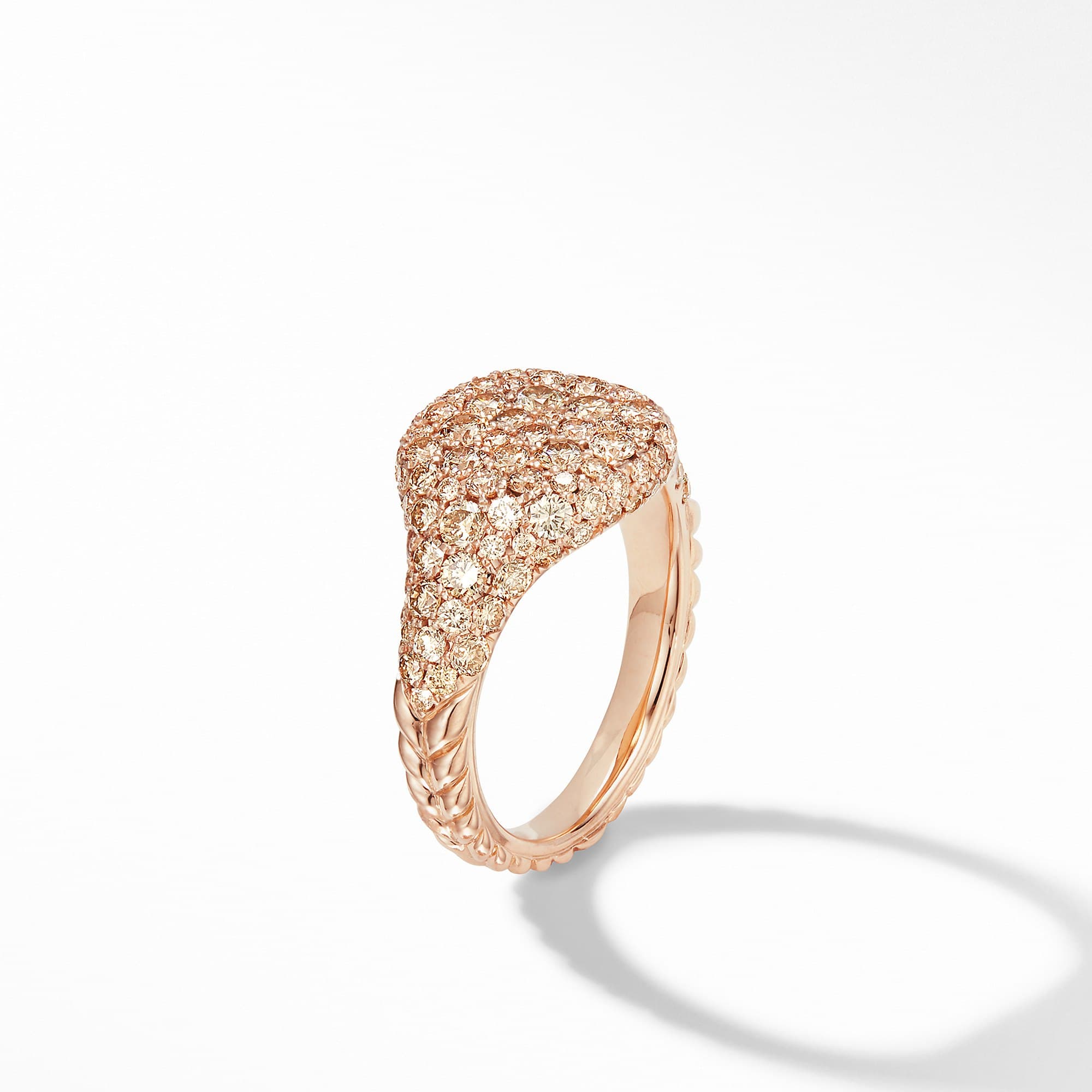 David Yurman Chevron Pinky Ring in 18K Rose Gold with Cognac Diamonds 2