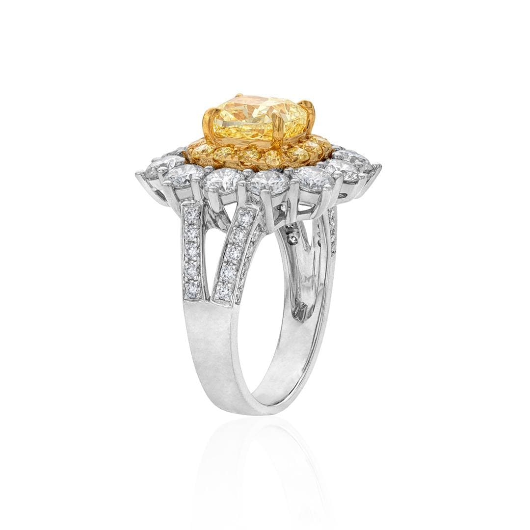 Cushion Halo Engagement Ring with 2.01 CT Fancy Yellow Center Diamond 2