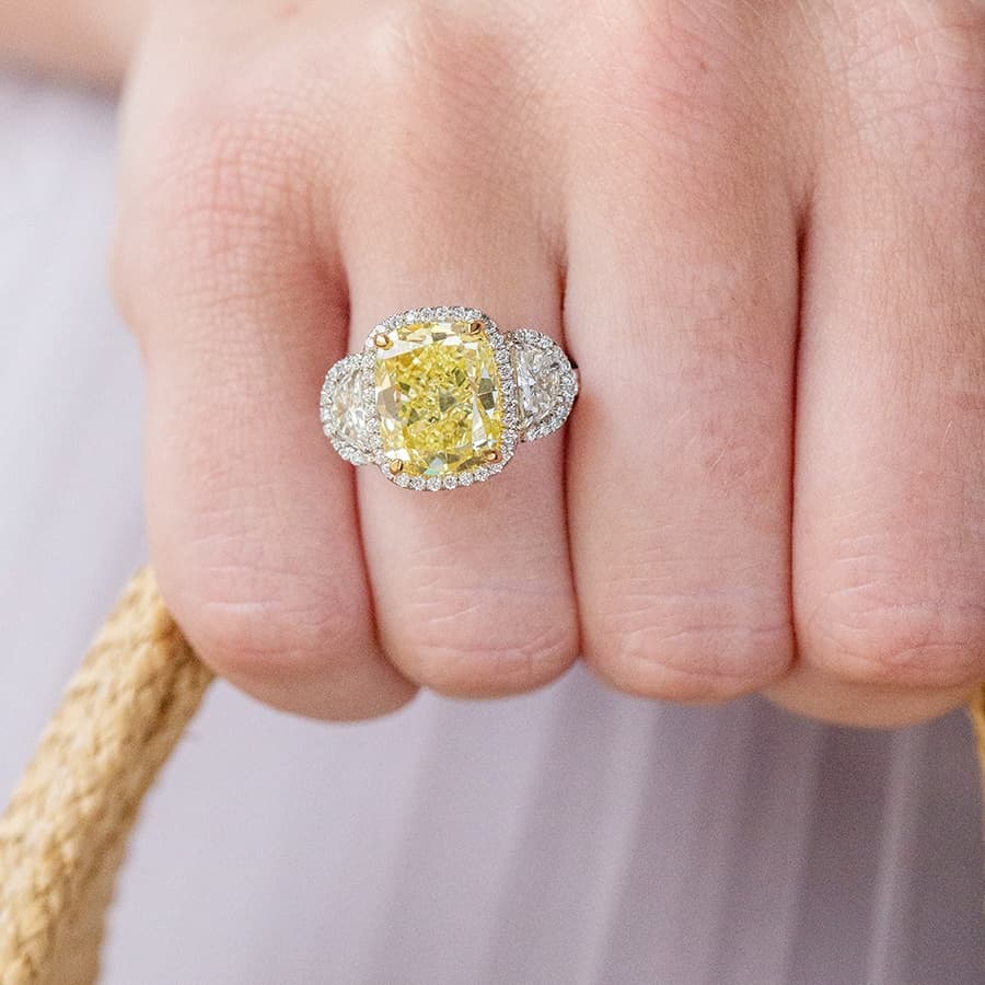 6.03 CT Cushion Cut Fancy Yellow Diamond Engagement Ring 2