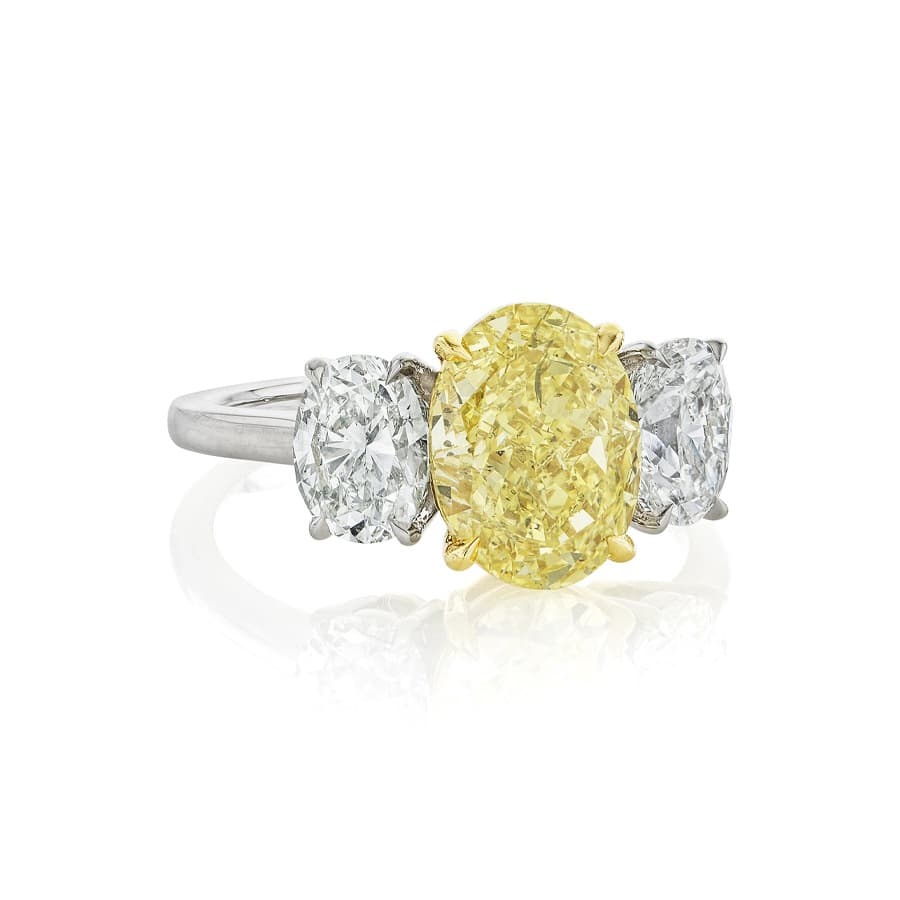 3.01 CT Fancy Yellow Oval Diamond Three Stone Engagement Ring 1