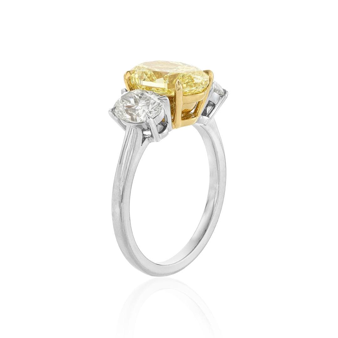 3.01 CT Fancy Yellow Oval Diamond Three Stone Engagement Ring 2