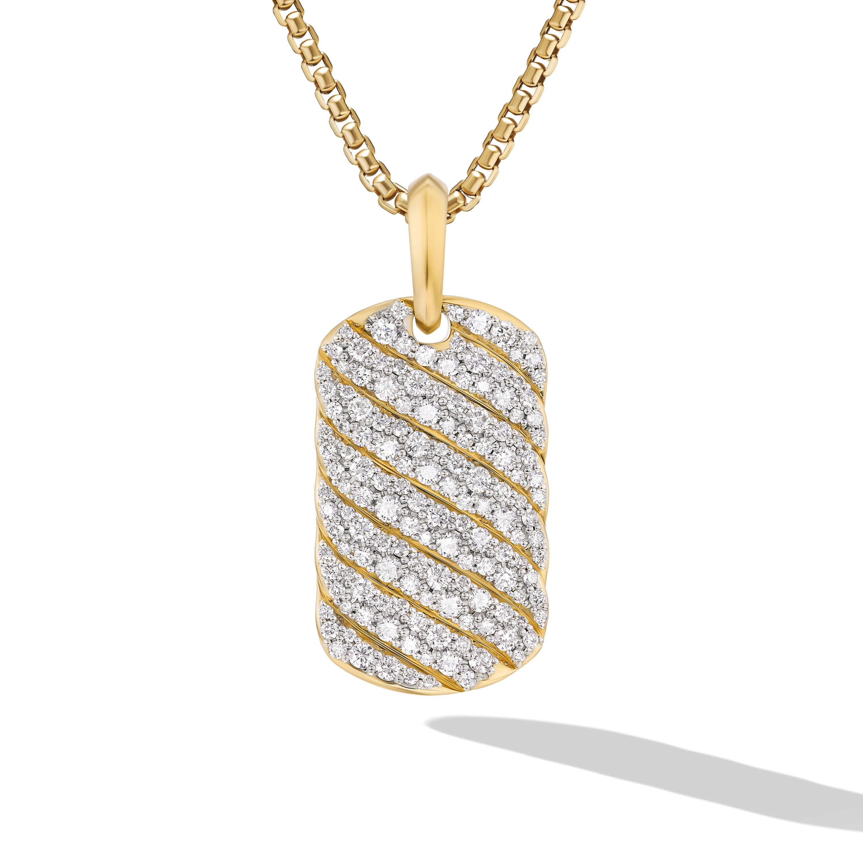 David Yurman Sculpted Cable Pave Diamond Tag in Yellow Gold, 27mm