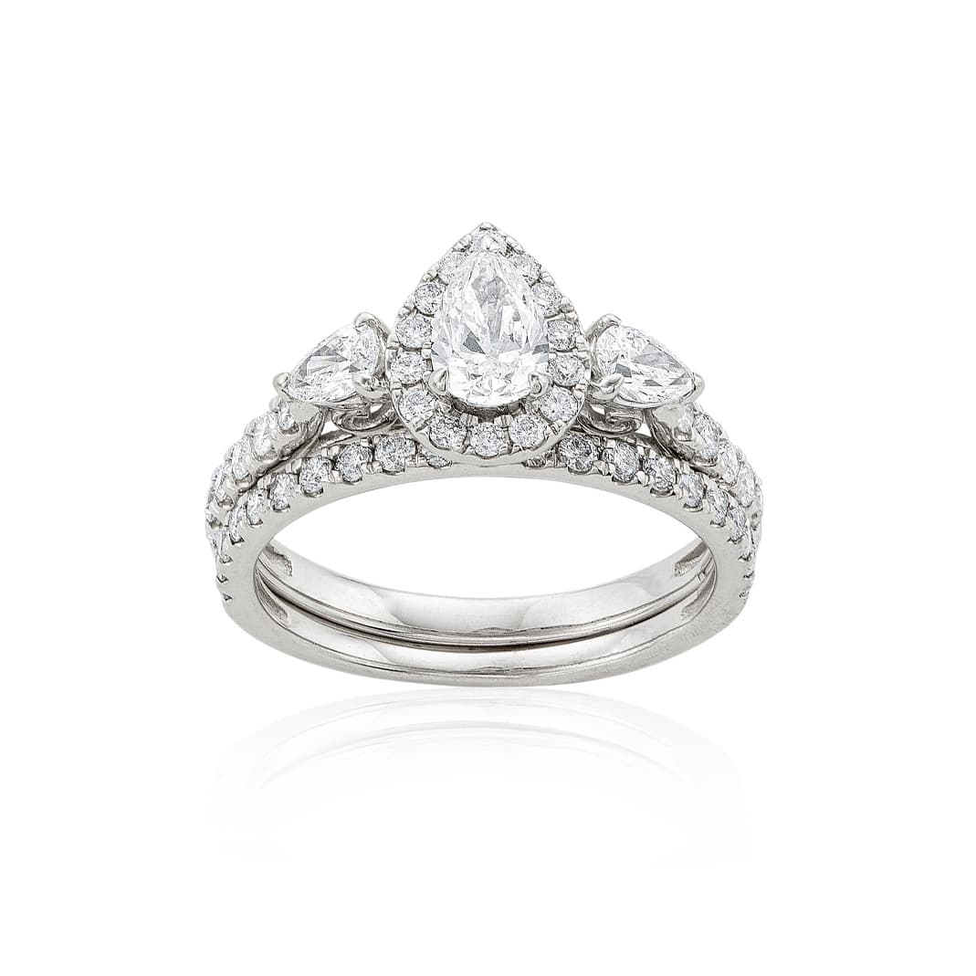 1.50 CTW Pear Shape Diamond Halo Bridal Set 0