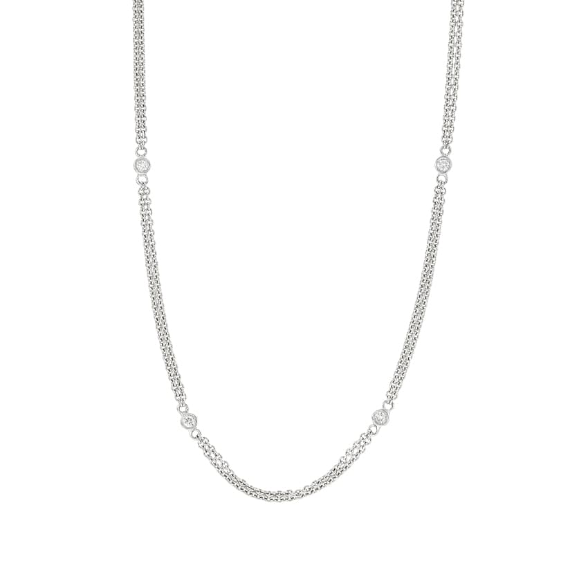 White Gold Double Strand 0.25 CTW Diamond Station Necklace 0