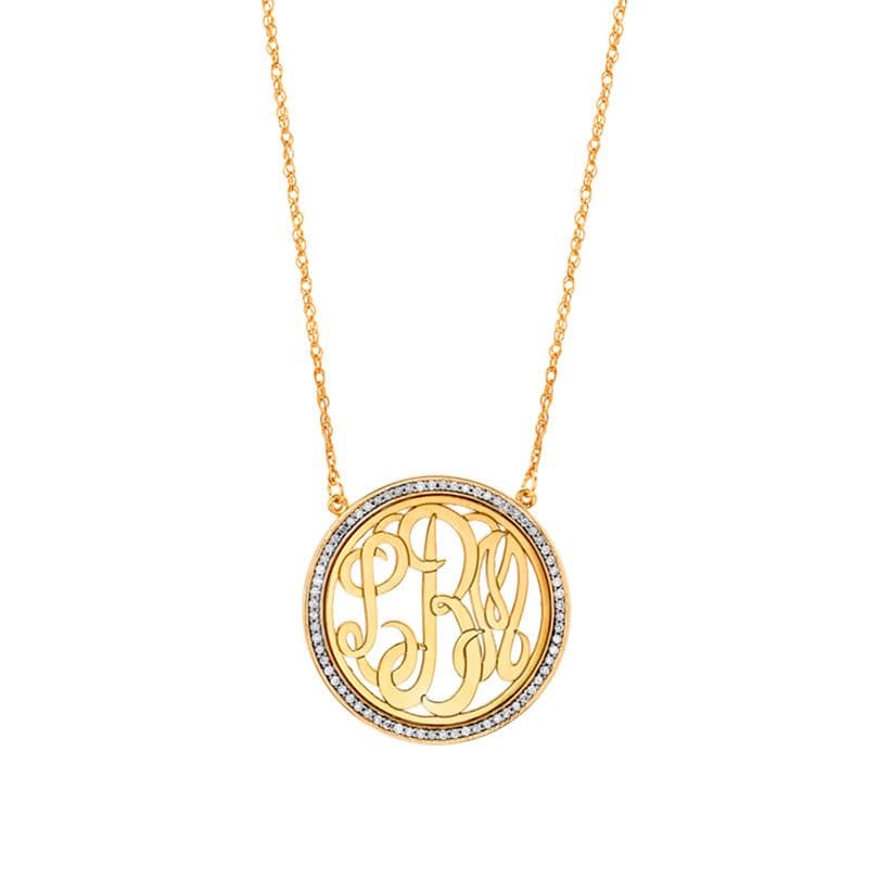 25mm Gold & Diamond Monogram Circle Pendant Necklace