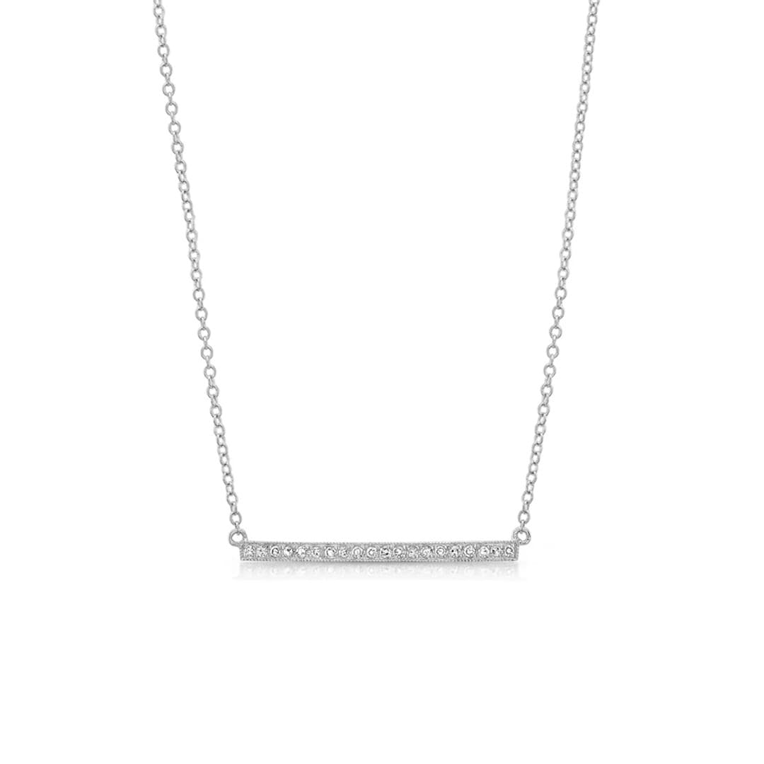 Milgrain Diamond Bar Necklace in White Gold