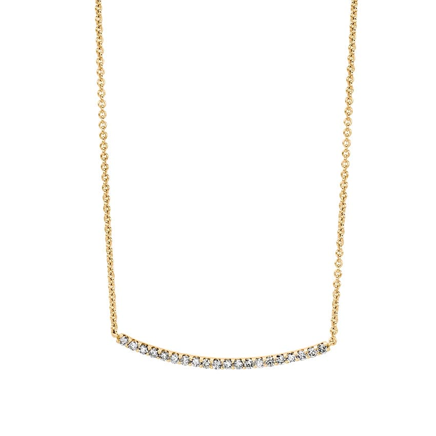 Yellow Gold Curved Diamond Bar Necklace