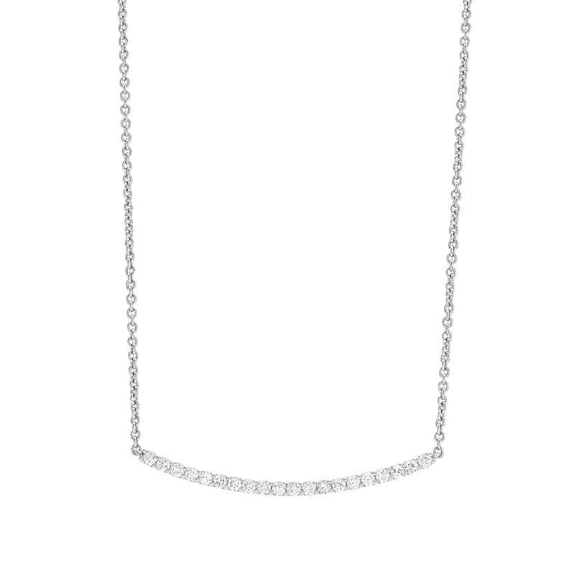 White Gold 0.50 Carat Diamond Curved Bar Pendant Necklace 0