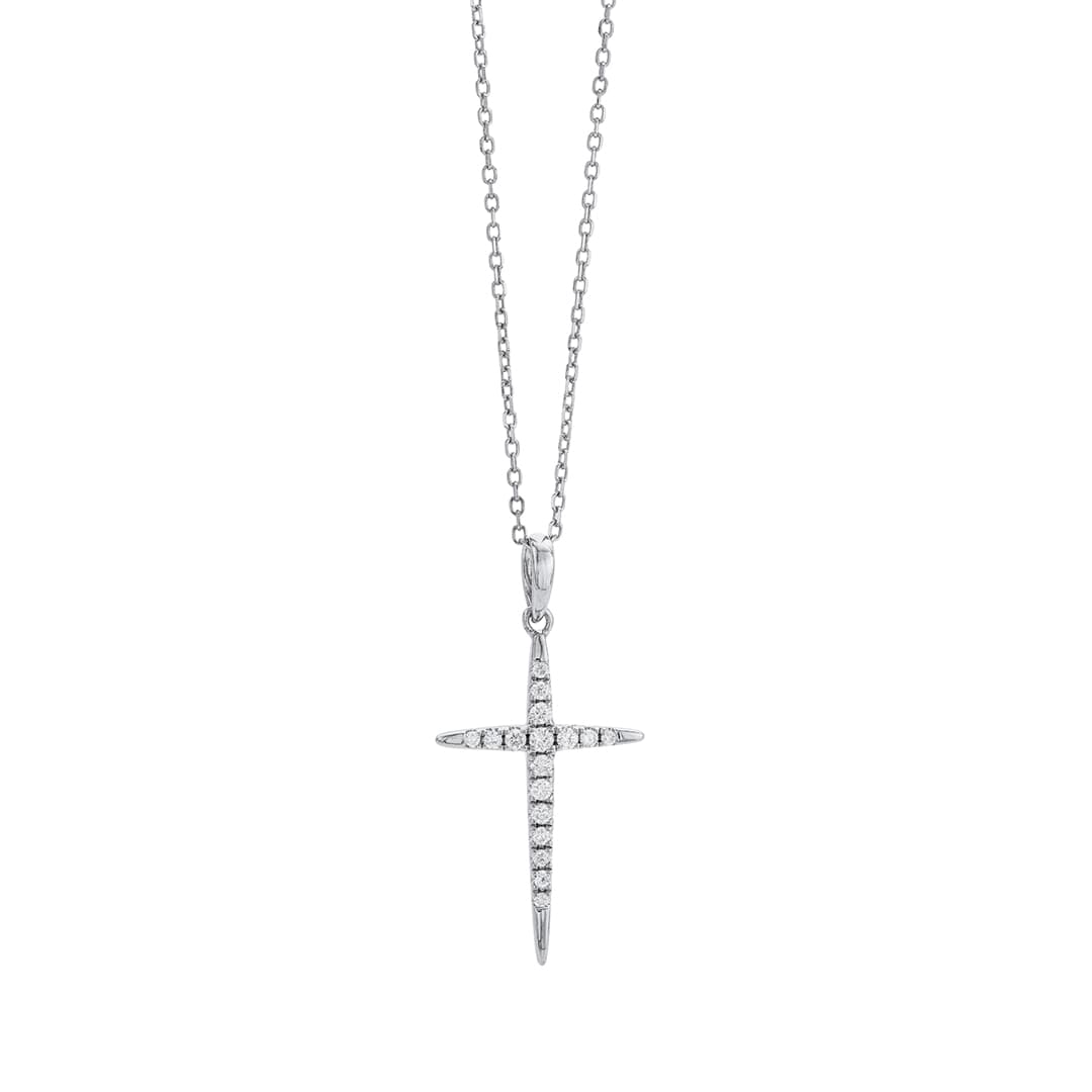 Delicate Round Diamond Cross Necklace 0