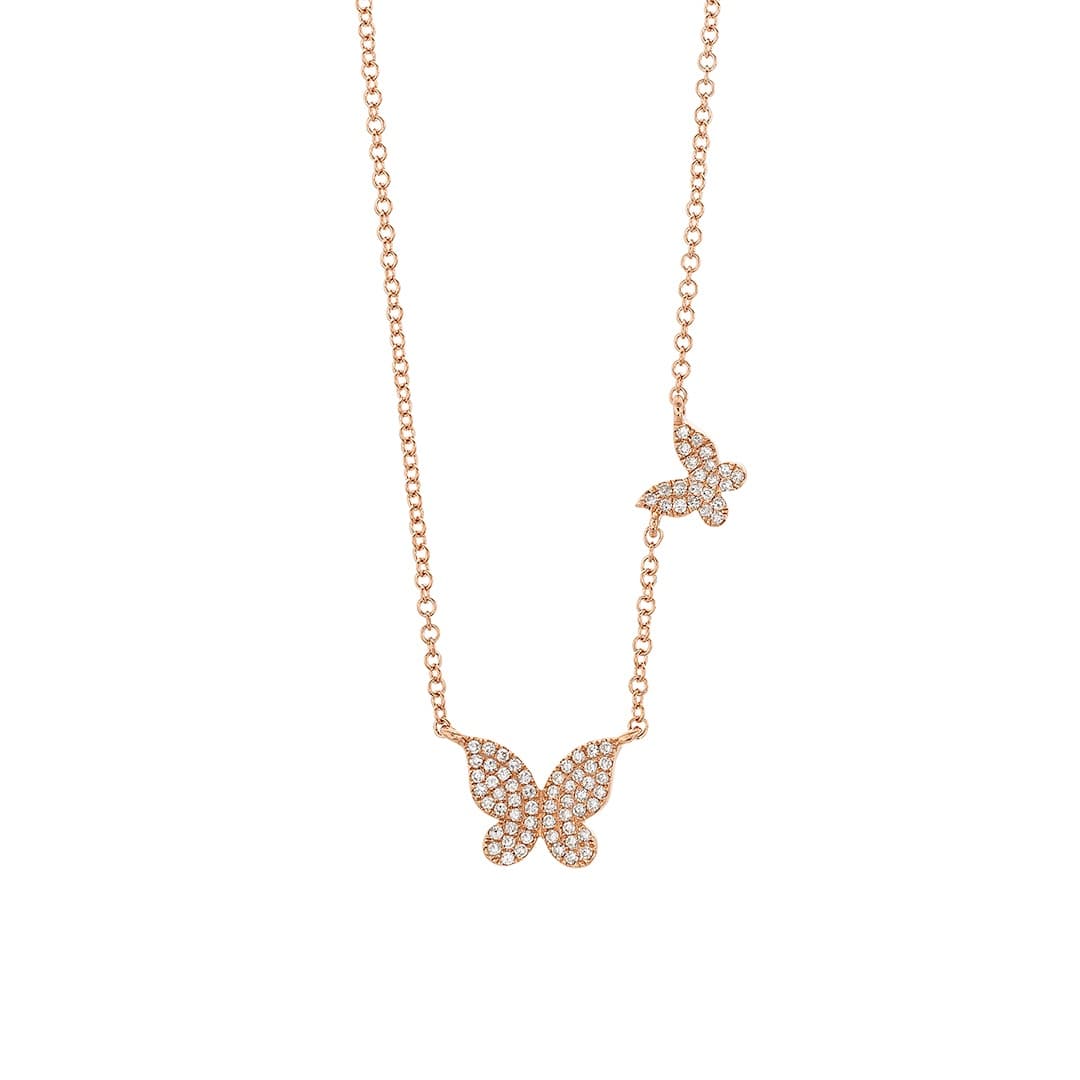 Rose Gold Diamond Double Butterfly Necklace